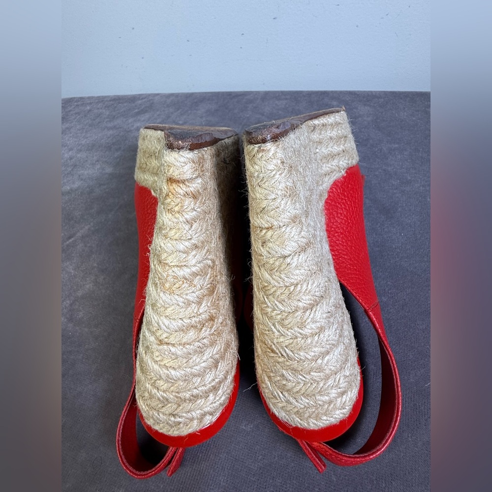 Louis Vuitton red leather wedge heel slingback espadrille sandals open-toe 35 - Picture 12 of 16
